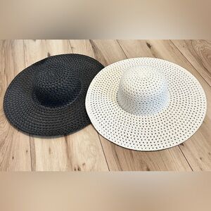 Set of 2 Black and White Woven Sun Hats One Size
